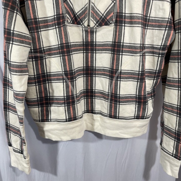 NWT $128 Free‎ People [ Large ] Why Not Quarter Zip Plaid Sweatshirt Ivory - Picture 11 of 16